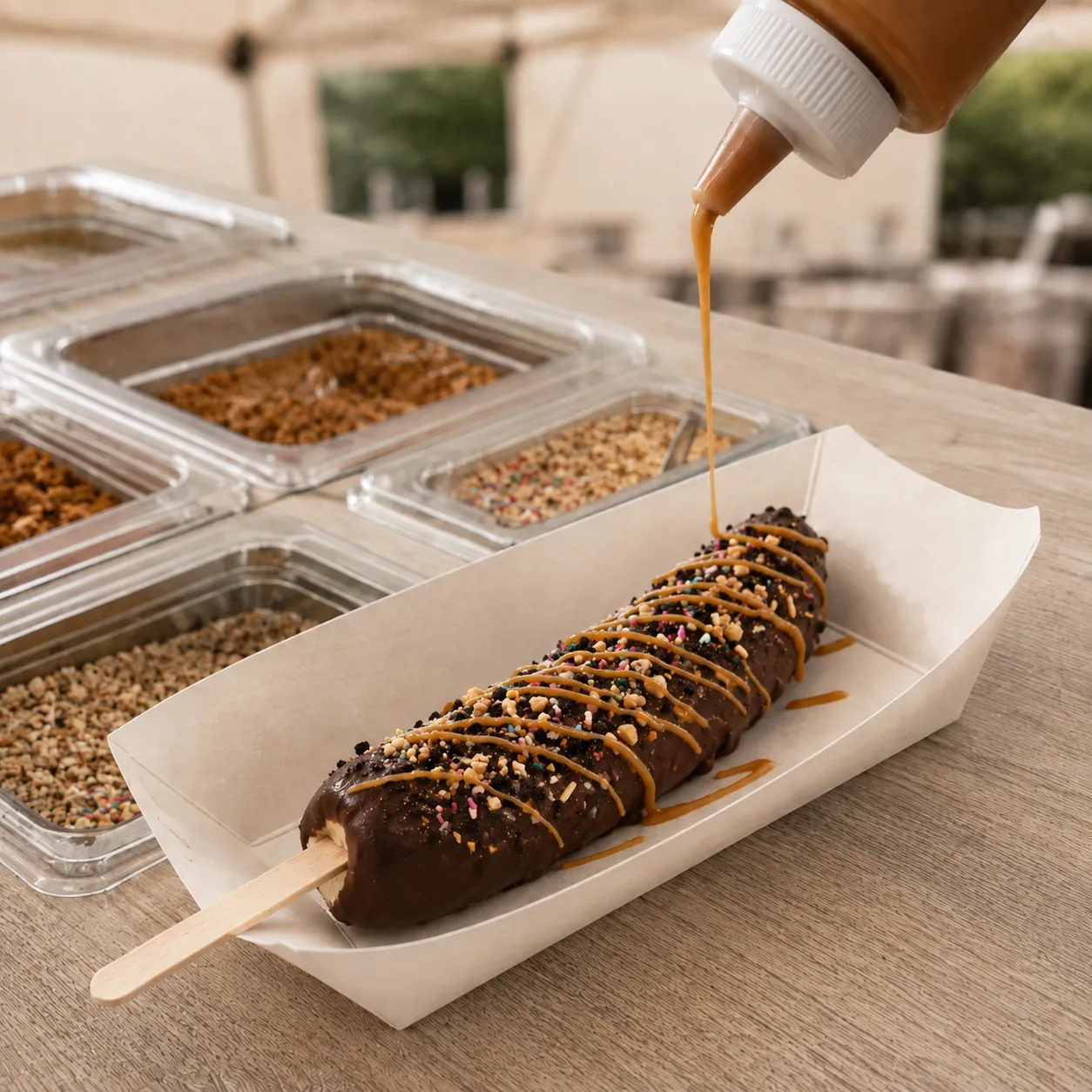 Drizzle on chocolate covered banana