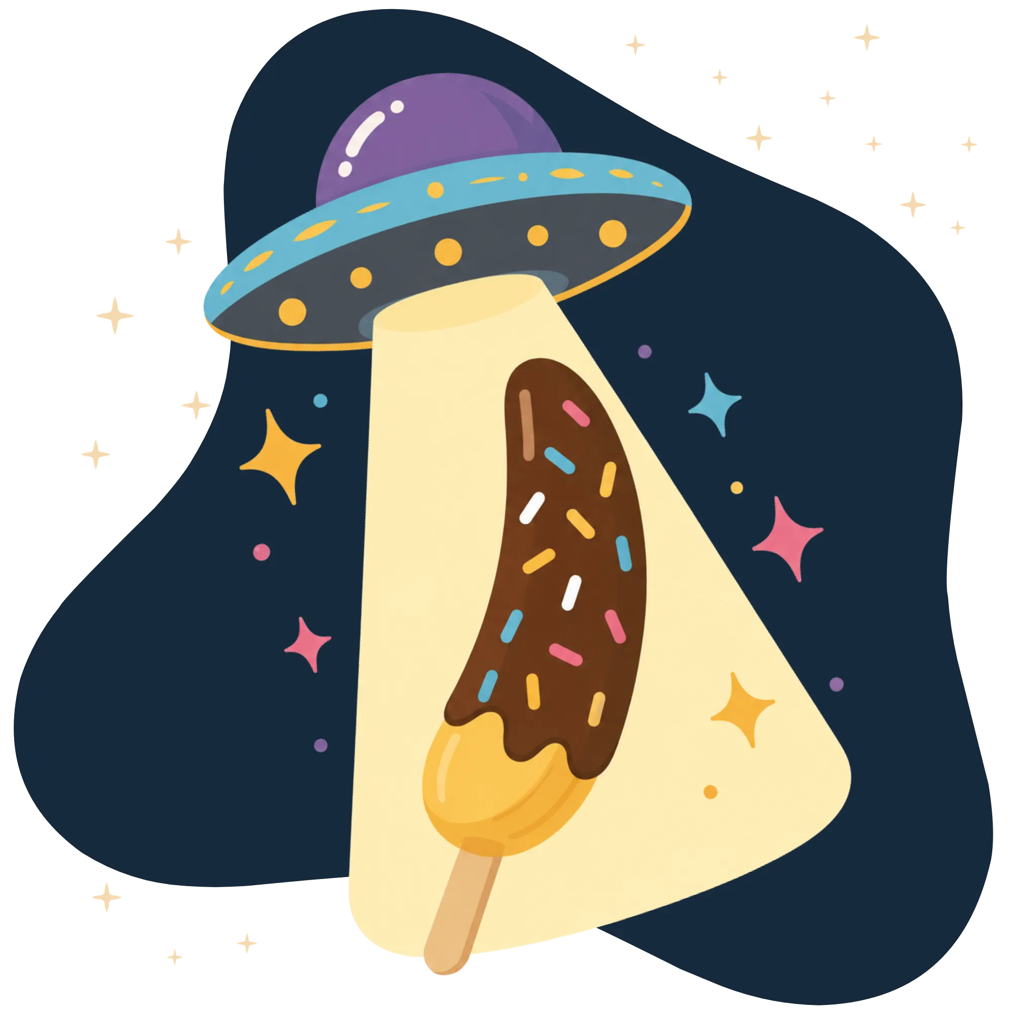 Illustrated UFO lifting up a banana